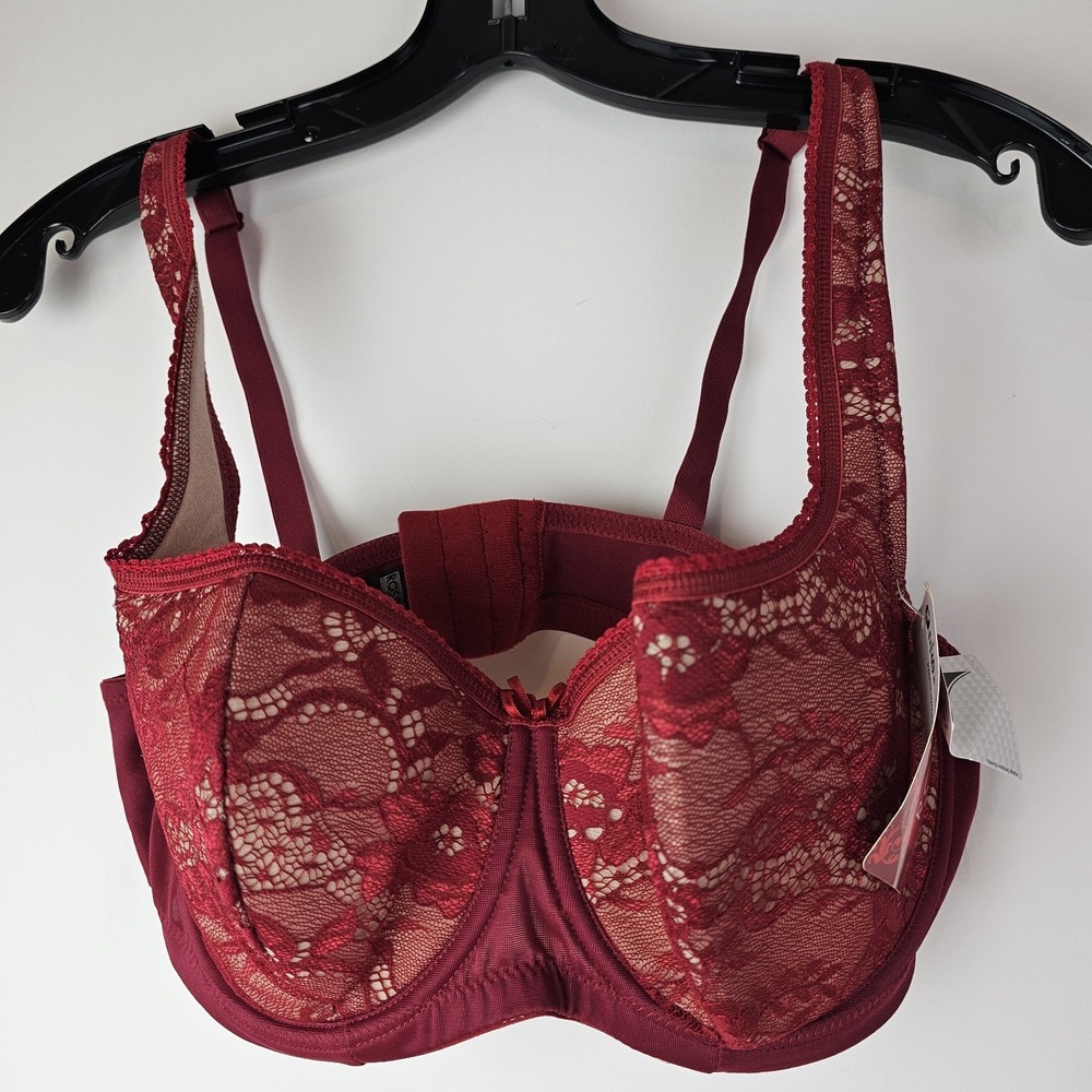 ROSME Underwire Bra NWT 38DD 38E Garnet Red Lace Balconette ELIZA Formed Cups